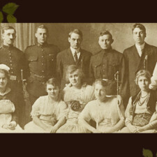 Picture 47 – High school drama club, Ina Roberts (Stephens) back right circa 1912. From Brampton's 100th Anniversary 1873 - 1973