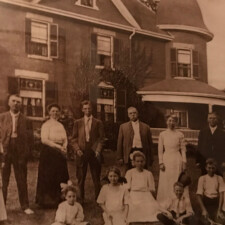 Picture 27 - Back row: Lillian Roberts, Jethro Roberts, Frances Roberts, Roy Milner, James Golding, Rose Golding, William Miller and Charlotte Milner; Front Row: Jessie Roberts, Hannah Golding, Ina Roberts, Jim Golding, Bill Milner and Jim Roberts circa 1909. Image provided by Lynne Golding