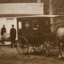 Picture 12 - Ambulance transport of a child circa 1918. From Building on the Past, Milestones from the History of Public Health in Ontario.
